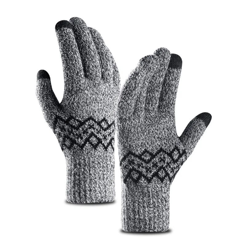 Thickening Knit Gloves Men's Autumn Winter Warm Touch Screen Glove Male Wool Velvet Acrylic Autdoor Riding Mittens Gloves - Цвет: Черный