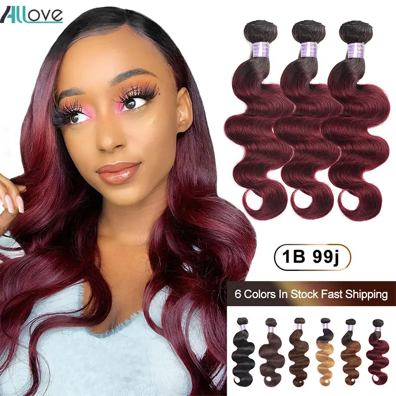 Allove Ombre волнистые пряди #4 коричневые цветные человеческие волосы 1B/99J 1B/30