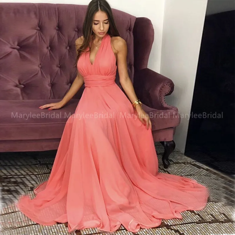 Королевский синий вечер шеф-повара платье Robe De Soiree высокое качество плиссированный шифоновый вечерние платья арбуз vestido de festa