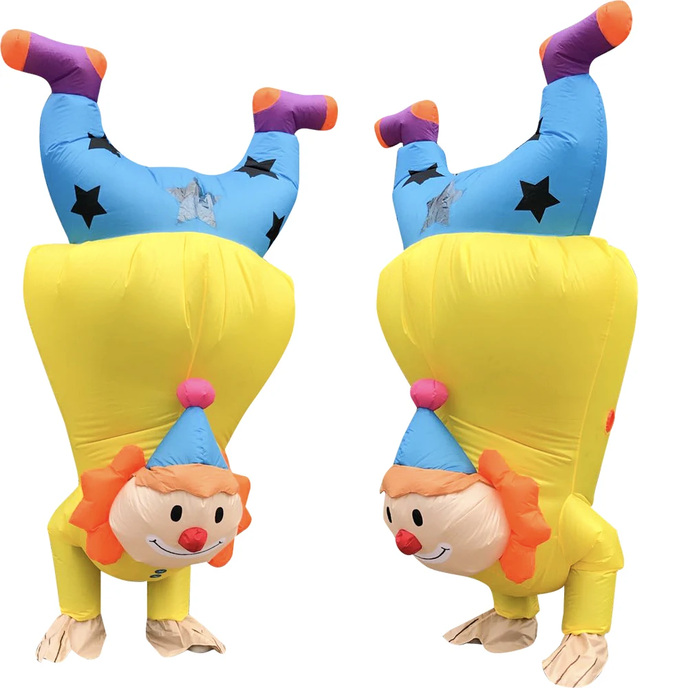 Günstige Neue Blow Up Handstand Clown Aufblasbare Kostüm Lustige Halloween Kostüme für Erwachsene Weihnachten Anzug Cosplay Party Spiel Kleidung