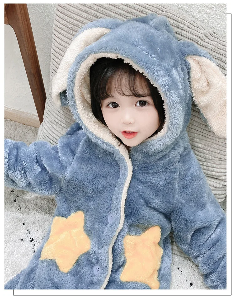 Boys Girls Children Winter Pajamas Hooded Cartoon Bathrobe Princess Flannel Robe Set Kids Sleepwear Coral Velvet Home Clothes