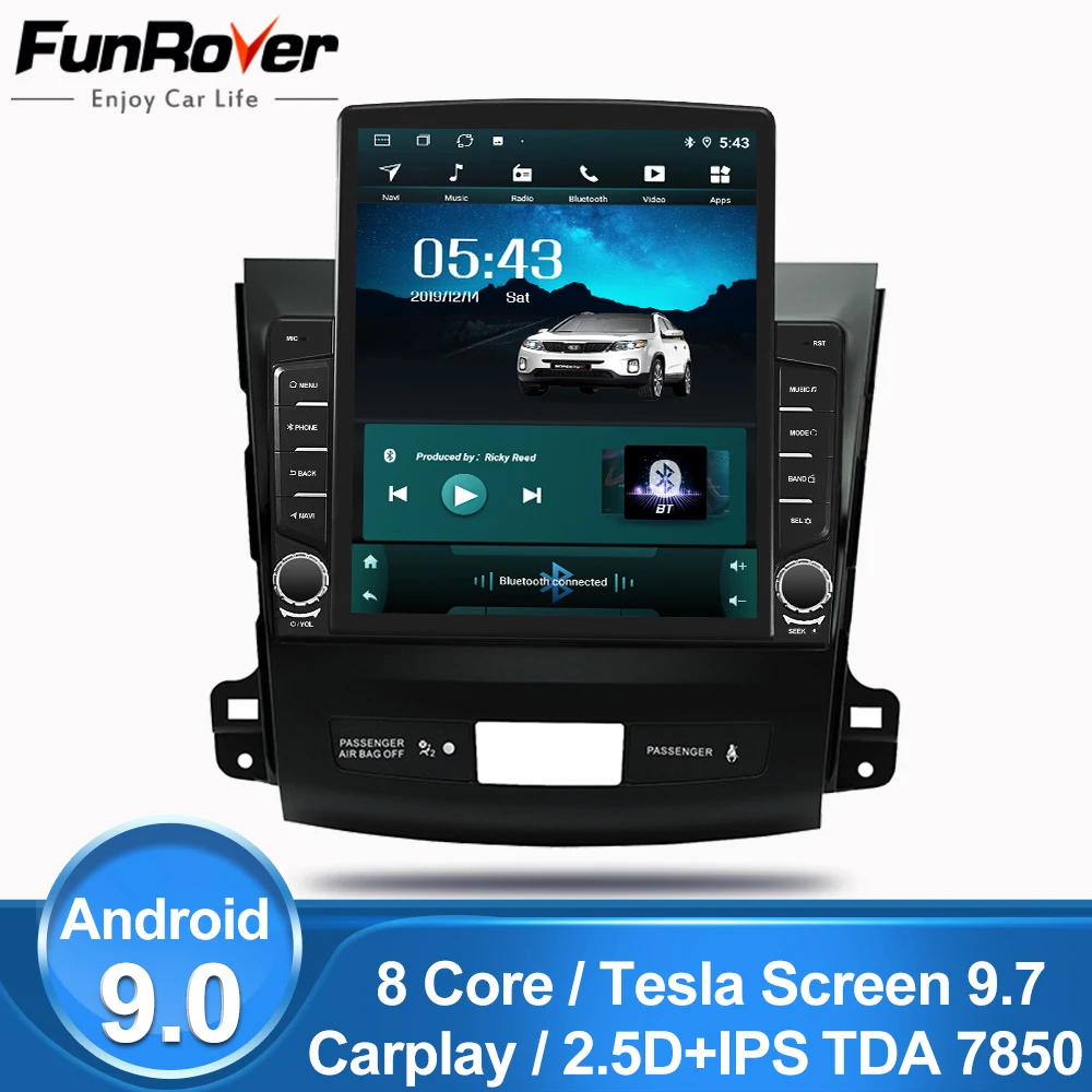 Funrover 2.5D ips 9 7 &quotTesla автомобильный DVD мультимедийный плеер для Mitsubishi Outlander XL 2005 2011 2Din