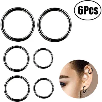

Lvcky 6 Pieces 16 Gauge Stainless Steel Nose Ring Hoop Seamless Clicker Ring Ear Lip Piercing Jewelry, 3 Sizes (Black)