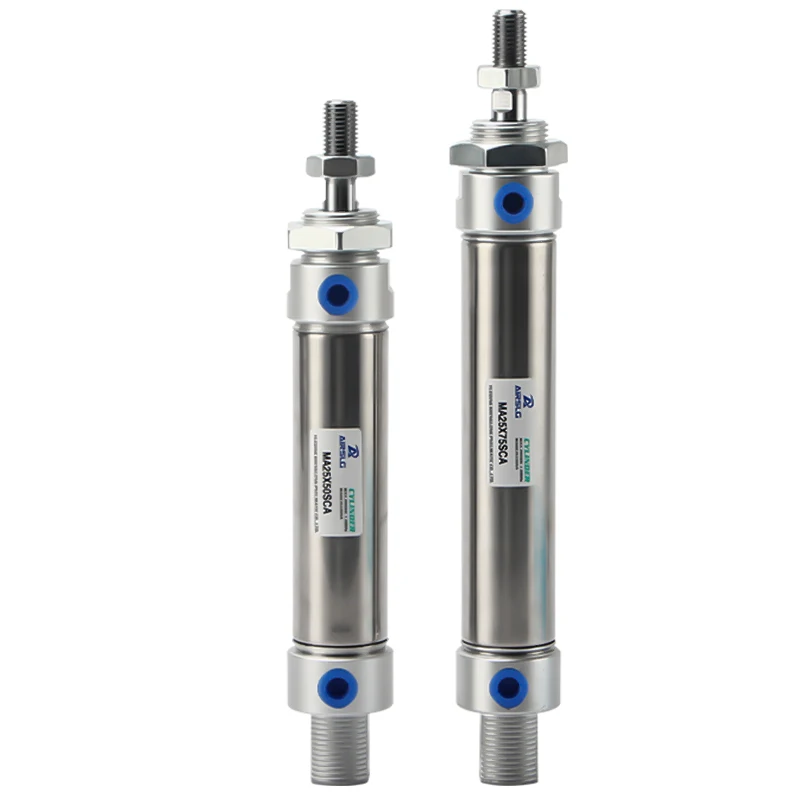 Pequenos Mini Cilindros Pneumáticos de ar Anel Magnético de tipo Airtac Dupla Ação Curso 25500 mm Ma16 20 25 32 40 Series Aço Inoxidável