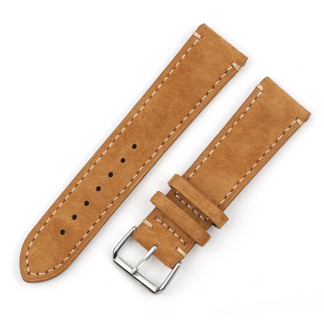 High Quality Suede Leather Vintage Watch Straps Blue Watchbands Replacement Strap for Watch Accessories 18mm 20mm 22mm 24mm Tan with Line