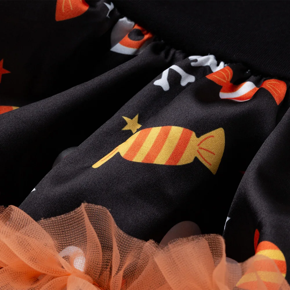 PatPat для маленьких девочек на Хэллоуин с надписью Trick or treat Стиль, милое платье с длинным рукавом, для девочек платье-комбинезон Нижняя кнопка осень-зима хлопковая одежда с круглым воротом