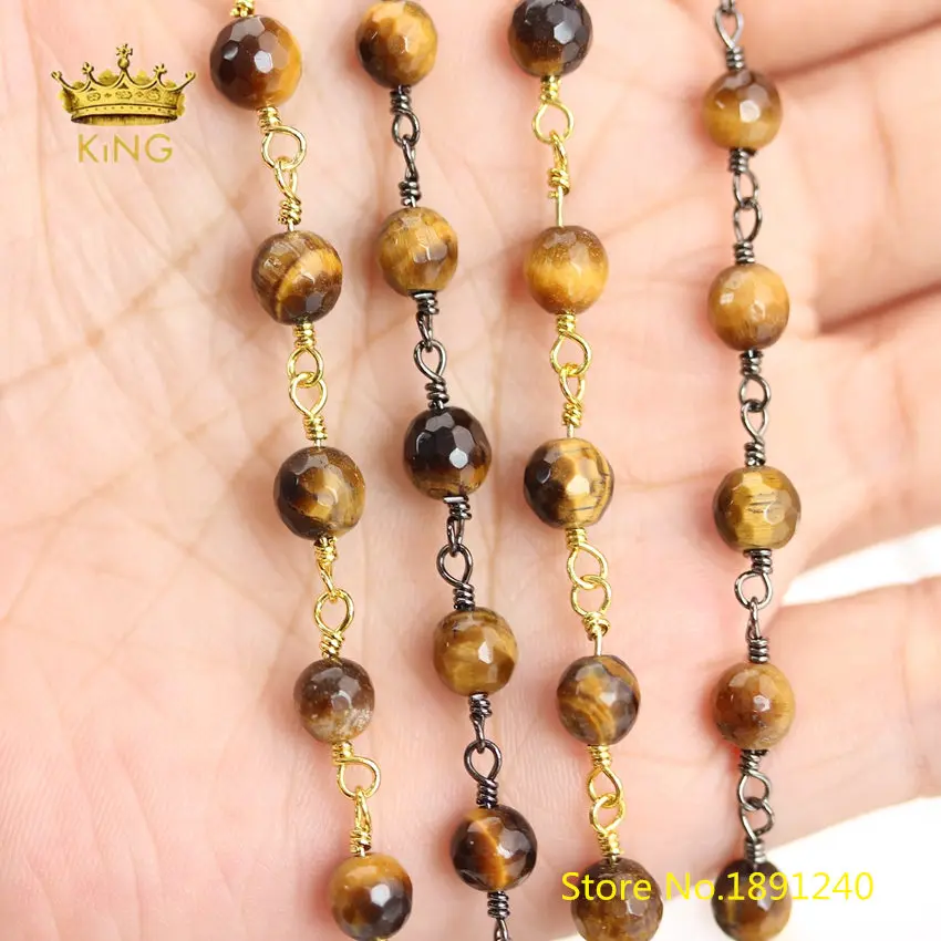 

5meters Rosary Chain Jewelry Crafts,Faceted Tiger Eye Round Beads DIY Glasses Chains Findings for Body Chain