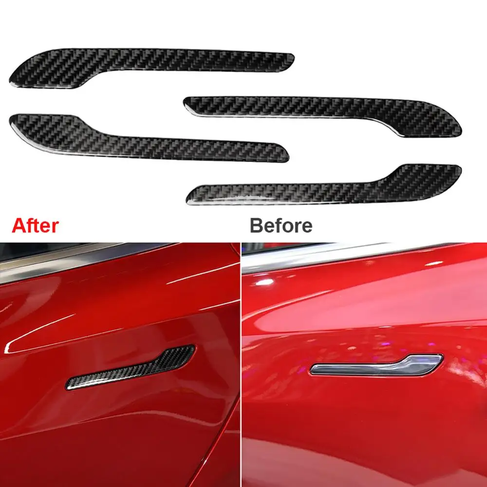 

4pcs Carbon Fiber Auto door handle sticker cover Trim Protector Car Styling Decorative Protector Sticker for Tesla Model 3