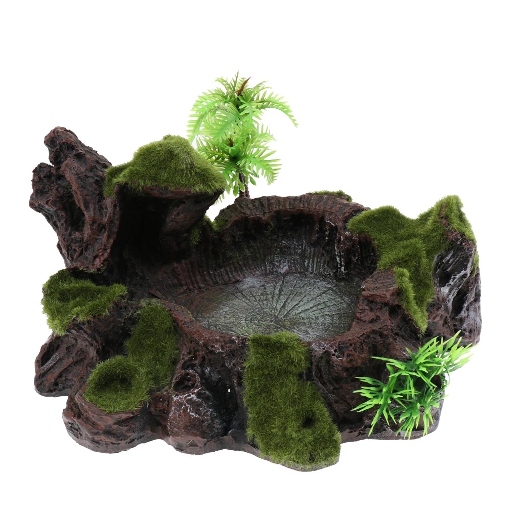 Vintage Moss Reptile Food And Water Bowl For Pet Aquarium Ornament Terrarium Dish Plate Lizards Tortoises Or Small Reptiles
