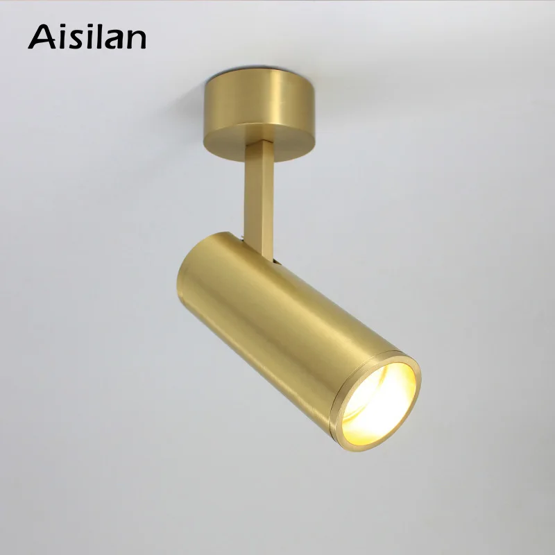 Us 69 36 32 Off Aisilan Solid Copper Surface Mounted Spotlights Nordic Design Golden Led Adjustable Angle Ceiling Spot Lights Ac 90 260v In