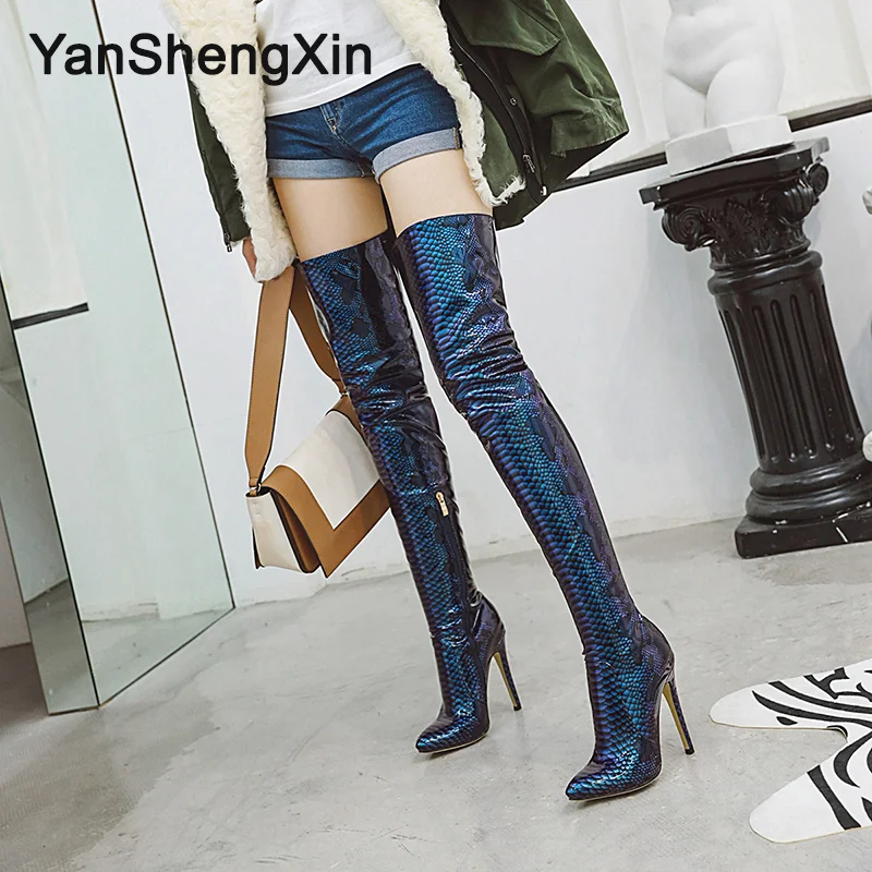 

YANSHENGXIN Shoes Woman Boots Patent Leather Snake Over-the-Knee Boots High Heels Women Shoes Autumn Winter Boots Ladies Booties