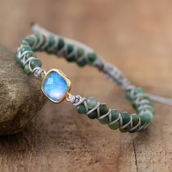 Natural Stone Charm Bracelets Jades Opal String Braided Strand Bracelets Friendship Wrap Bracelet Femme Women Jewelry Wholesale