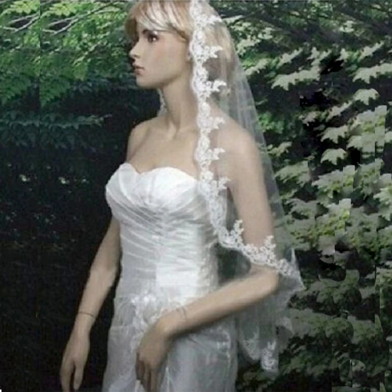 

White Ivory Women Wedding Veil Lace Short One Layer 75*150 CM Elbow Length With Comb Bridal Wedding Accessories 2019