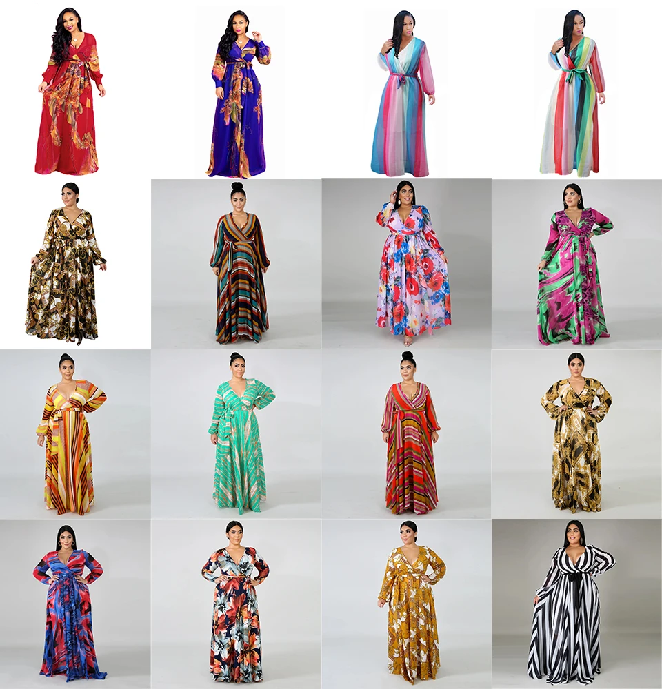 2021 Chiffon Long Sleeve Cross V-Neck Maxi Dress Bohemia Dress Full Plus Size Celebrity/Graduation/Dinner Dress Beach Sundress