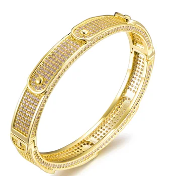 

Zlxgirl jewelry full cubic zircon copper wedding bangle fine men size bangle of party gifts high Dubai Gold color bracelet