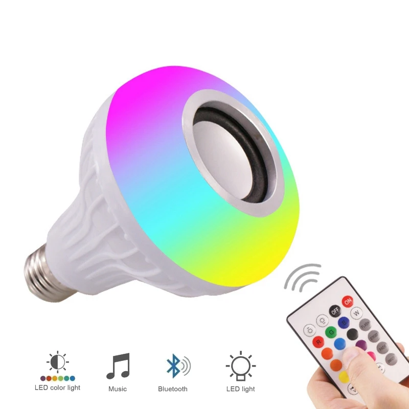 Bluetooth лампочки Динамик E27 RGB свет Music Player громче мини аудио с 24 кнопок пульта