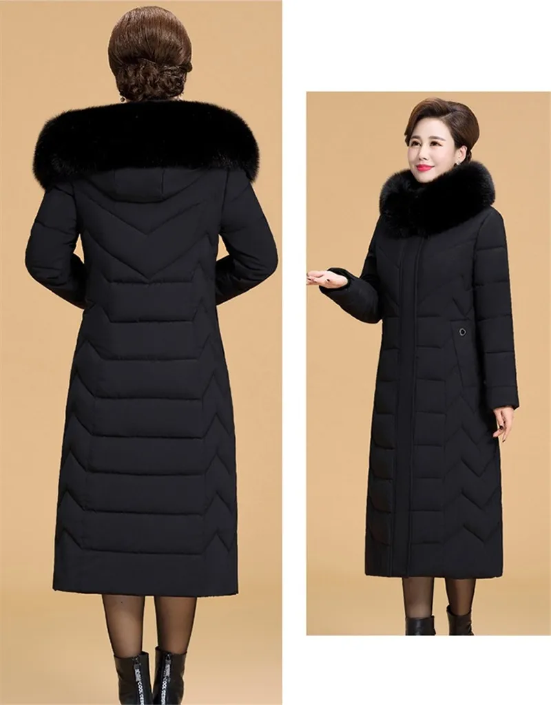 Зимняя женская куртка размера плюс 5XL 6XL,, длинная парка с капюшоном и меховым воротником, Женская куртка, уплотненный теплый пуховик, хлопковое пальто, верхняя одежда P26