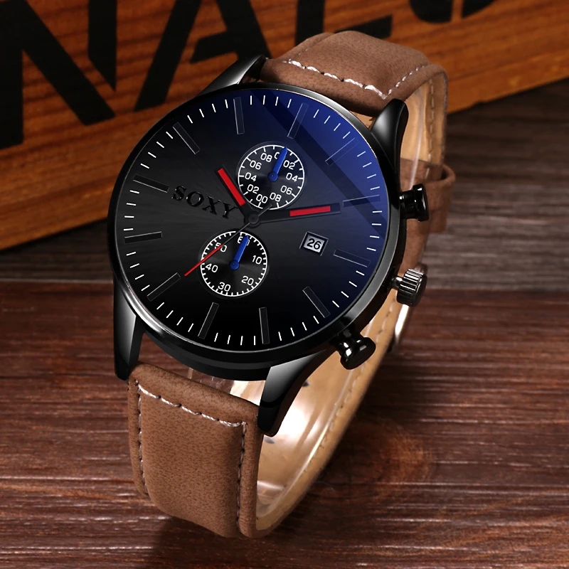 Часы наручные SOXY мужские деловые брендовые Роскошные повседневные с кожаным