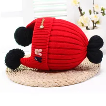 Новые шариковые наушники с бантиком и двойным помпоном, шерстяная шапка для детей 6-24 месяцев, теплая детская вязаная шапка s, теплая шапка Newsboy, шапка s