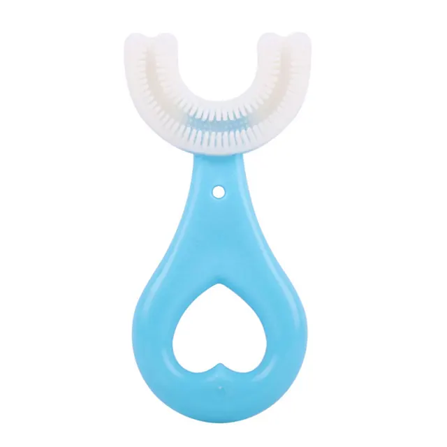 Kids Toothbrush U-Shape Infant Toothbrush with Handle Silicone Oral Care Cleaning Brush for Toddlers Ages 2-12 Drop Shipping Blue 2-6T