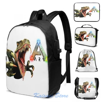 

Funny Graphic print Ark Survival Evolved - Dino Rawr USB Charge Backpack men School bags Women bag Travel laptop bag