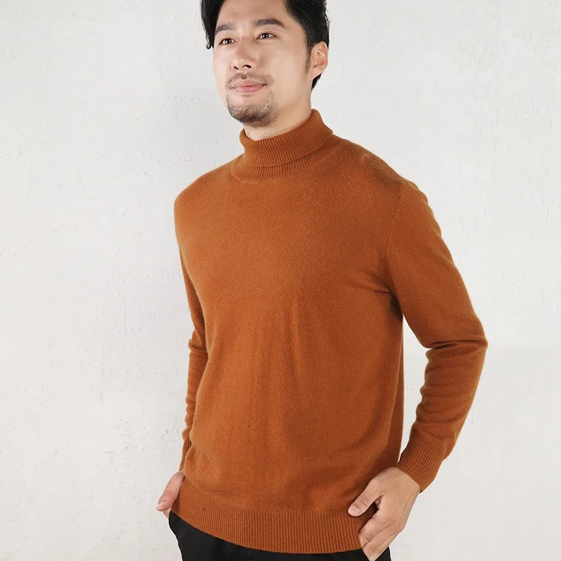 

Autumn And Winter New Style High Lapel Cashmere Sweater Men Solid Color Short Pullover Sweater Warm Wool Knit Low Waist Jersey