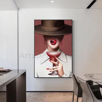 

Modern oil Painting on Canvas Hand Painted hat woman art poster potrait Wall Art Picture for Living Room Home Decoration
