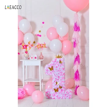 

Laeacco Cute Pink Balloons 1 Year Old Birthday Baby Photography Backgrounds Customized Photographic Backdrops For Photo Studio