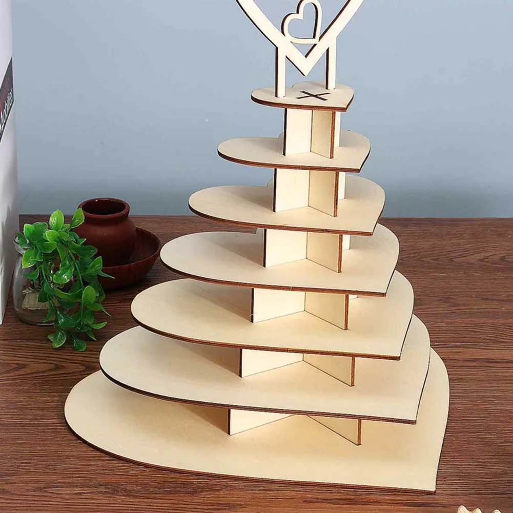 Wedding Decoration Wooden Romantic Birthday Heart Shape Durable Holder Chocolate Stand Smooth Party Ornament DIY Eco Friendly