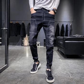 

2019 Autumn And Winter New Youth Popular Korean Fashion Casual Slim Feet Solid Color Wild Mid-rise Jeans Men Black 28-36