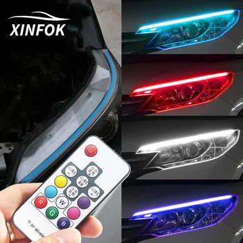 

2x Car DRLs LED Daytime Running Lights Lamps DC 12V White RGB Amber 30 45 60cm Switch Turn Signal Headlight Angel Eye Waterproof