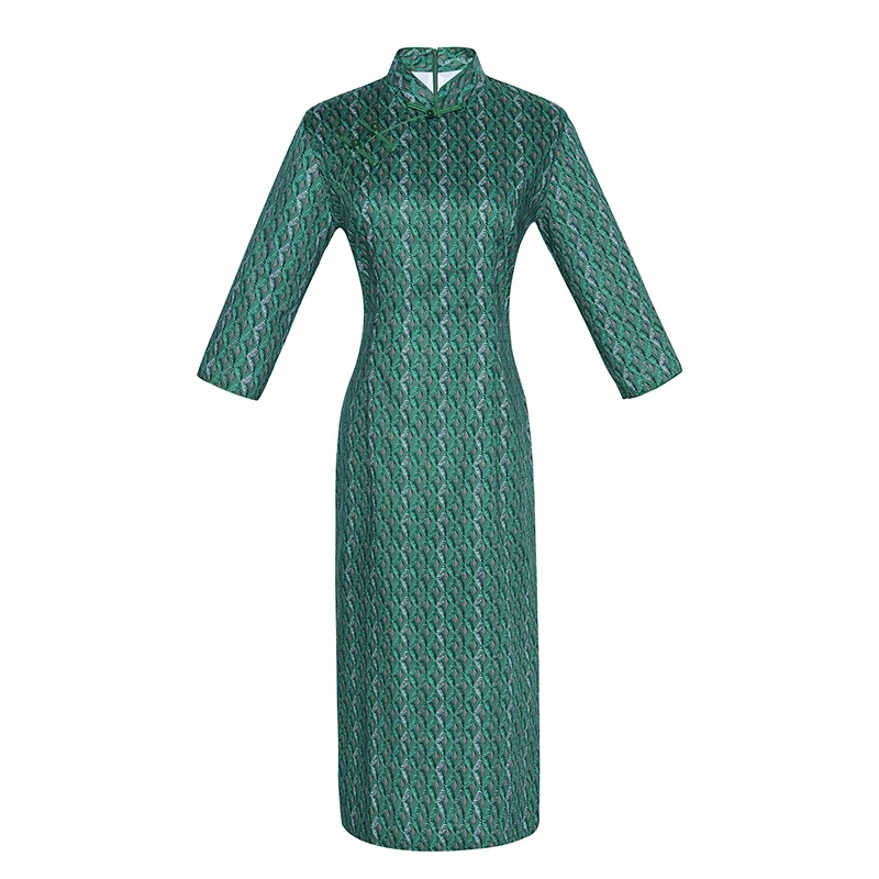 M-3XL до колена Cheongsam Китайский Стиль Мандарин воротник короткое платье Весна Женские Хлопок Qipao Тонкий платья для вечеринок Vestido - Цвет: 3801