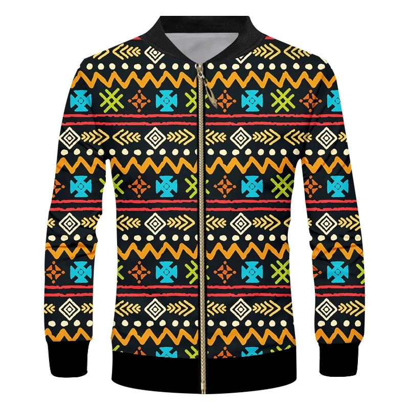 

IFPD EU Size Men's Jacket Casual 3D Print Abstract Totem Pattern Long Sleeves Coats Man Plus Size Tracksuits Jacket With Zipper