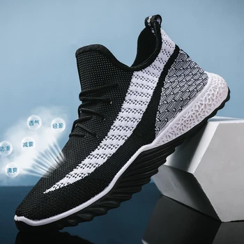 

Fashion Men Breathable Casual Sports Shoes Lace-up Black Light Sneaker Mash Running Tenis Shoes
