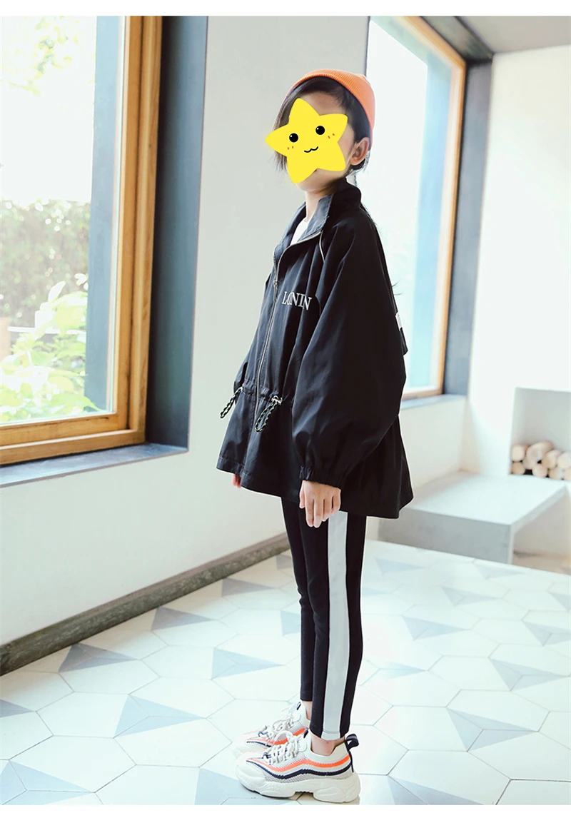Пальто для девочек; модная куртка с буквенным принтом в Корейском стиле для девочек; Осенняя детская одежда; пальто