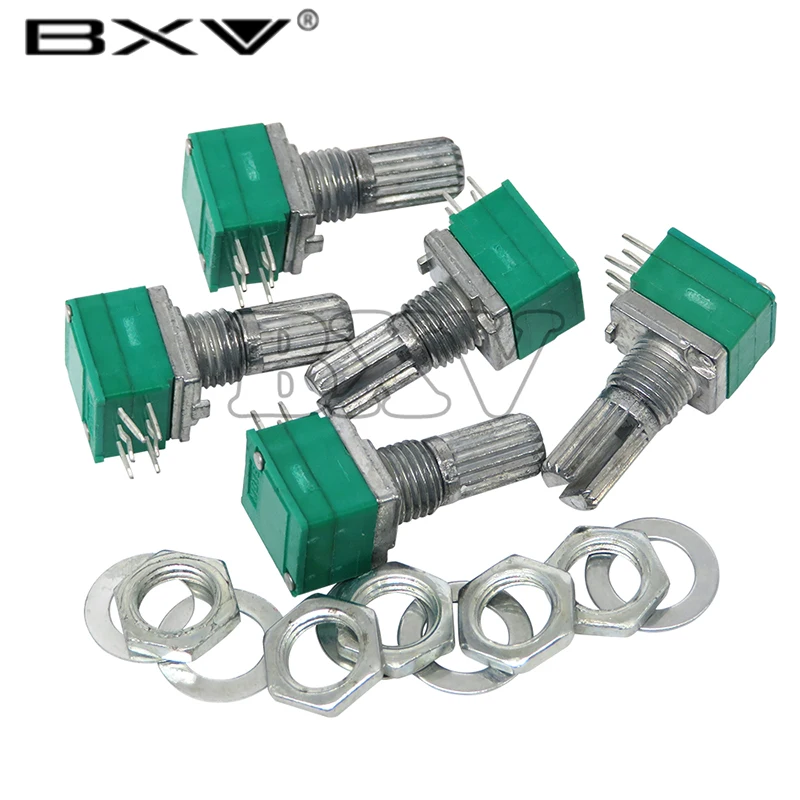 Multiturn Potentiometer Linear Potentiometer Rotary Potentiometer Potentiometer Kit Trimmer Potentiometer Electronic Components 5PCS RK097G RK097 5K 10K 20K 50K 100K 500K B5K With A Switch Audio 6PIN Shaft 15mm Amplifier Sealing Potentiometer