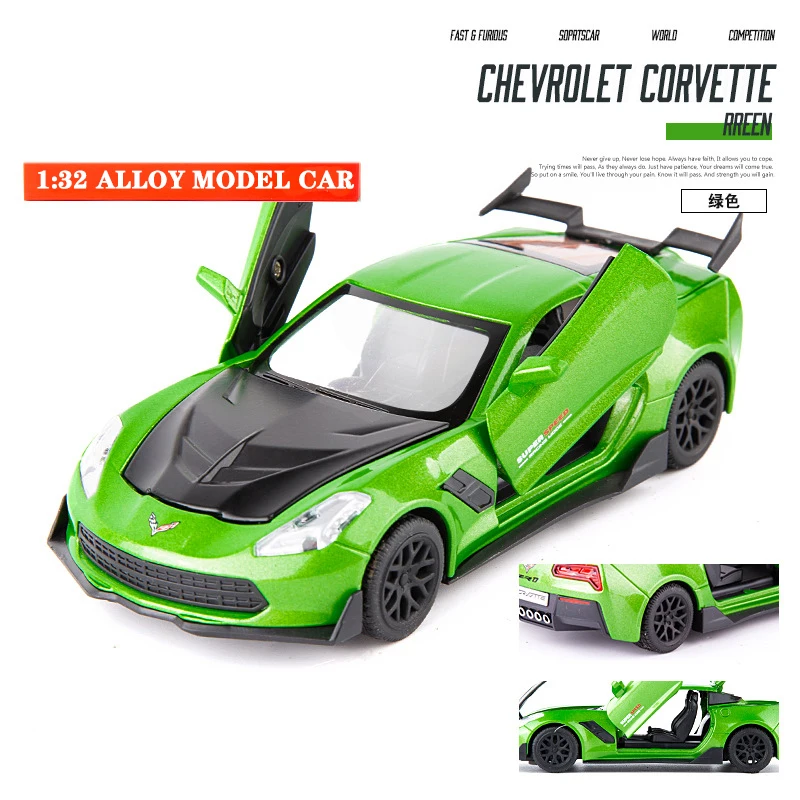 1:32 Corvette Diecasts& Toy vehicles сплав оттягивающийся автомобиль игрушки Модель со звуком и светильник игрушечные машинки для детей Подарки - Цвет: No Original Box