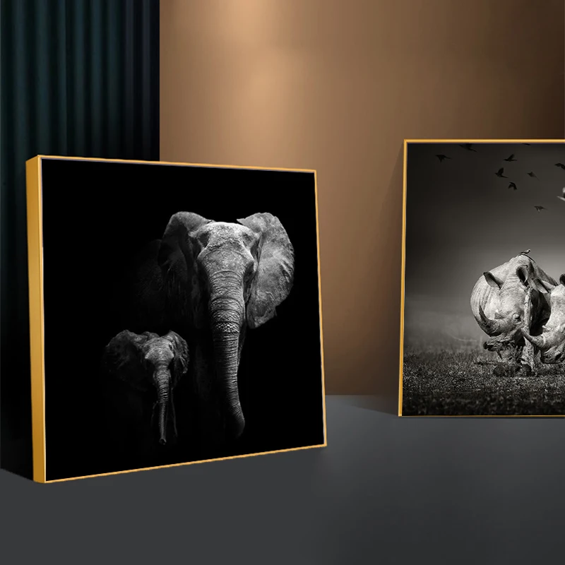 

Nordic Poster Elephant Picture Wall Art Canvas Painting Black Grey Animal Wall Pictures For Living Room Couple Mother's Day Gift