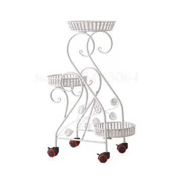 

Multi-layered Wheeled Wrought Iron Mobile Flower Stand European-style Assembly Balcony Simple Corner Living Room Rack Garden Bon