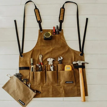 

Apron Collector Canvas Oil Wax Cloth Multiple Pockets Tools Storage Apron Waterproof for BBQ Men XH8Z