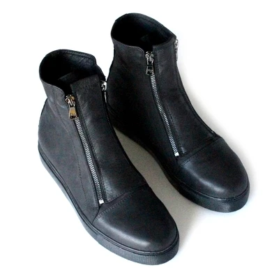 Leather black dress Genuine Shoes Style Men Double zipper ankle boots round toe Desert Spring Autumn men szie 38-44 |