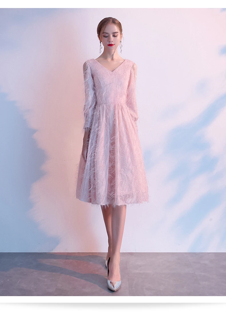 AE631 Robe de Soiree Courte розовое белое винтажное кружевное вечернее платье с v-образным вырезом Вечерние платья Vestido de Festa