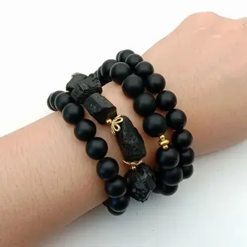 

Matte Onyx Black Tourmaline Rough Bracelet 4 strands 8"