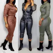 Leather Womens Jumpsuit Fashion Solid Color Lapel Zip Sashes Long Skinny Jumpsuit Overalls Ropa Mujer 2020 Spring New Hot E Leather Womens Jumpsuit Fashion Solid Color Lapel Zip Sashes Long Skinny Jumpsuit Overalls Ropa Mujer 2020 Spring New Hot E