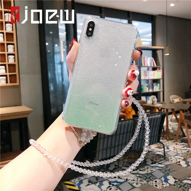 Блестящий градиентный чехол для телефона iPhone XS X XR Xs Max 6 6s 7 8 Plus Мягкий с ремешком