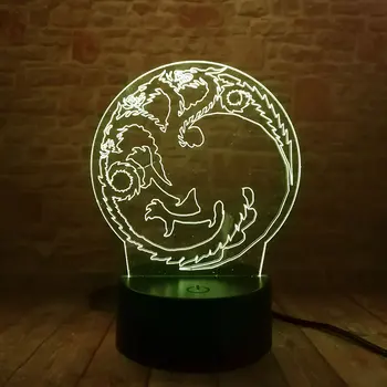 

Cool 3D Illusion Led Lamp Color Change Touch Nightlight Desk Game of Thrones Badges Dragon Model Flashing Toys