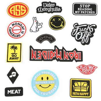 

Rabbit Smiley Punk Stripes Badge Letter Patch Iron on Patches for Clothing Stickers on Clothes Embroidered Patches for Appliques