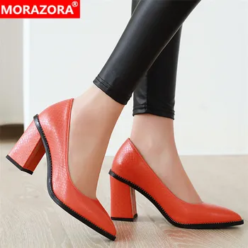 

MORAZORA Plus size 33-46 thick high heels women pumps pointed toe simple spring summer ladies shoes woman fashion office shoes