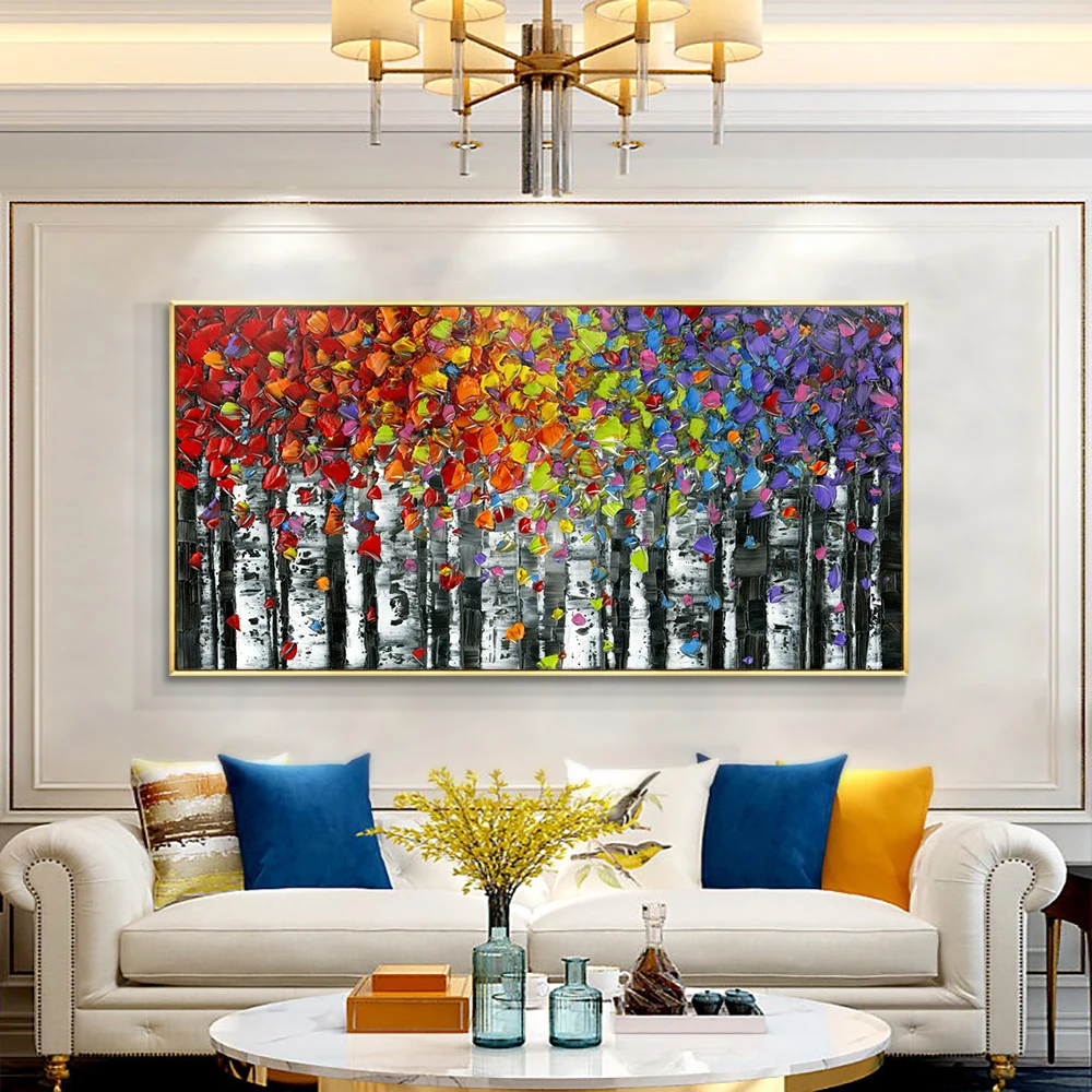 Abstract Tree With Colorful Leaves 100% Hand Painted Oil Painting On Canvas Thick Palette Knife Painting Wall Art