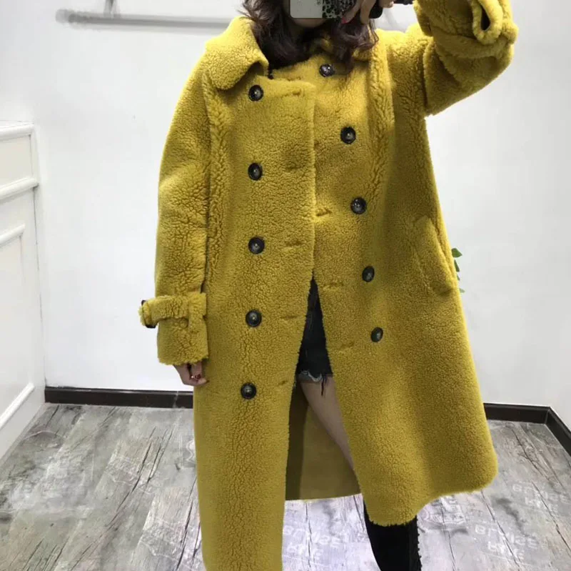 Abrigos Mujer Invierno корейское пальто из овечьего меха кожаные куртки шерсть мех зимняя женская Повседневная парка х-длинное пальто с поясом